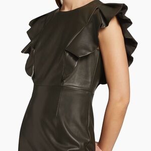 Elegant pleather Ruffle Sleeve Dress “En Saison- Black sz medium